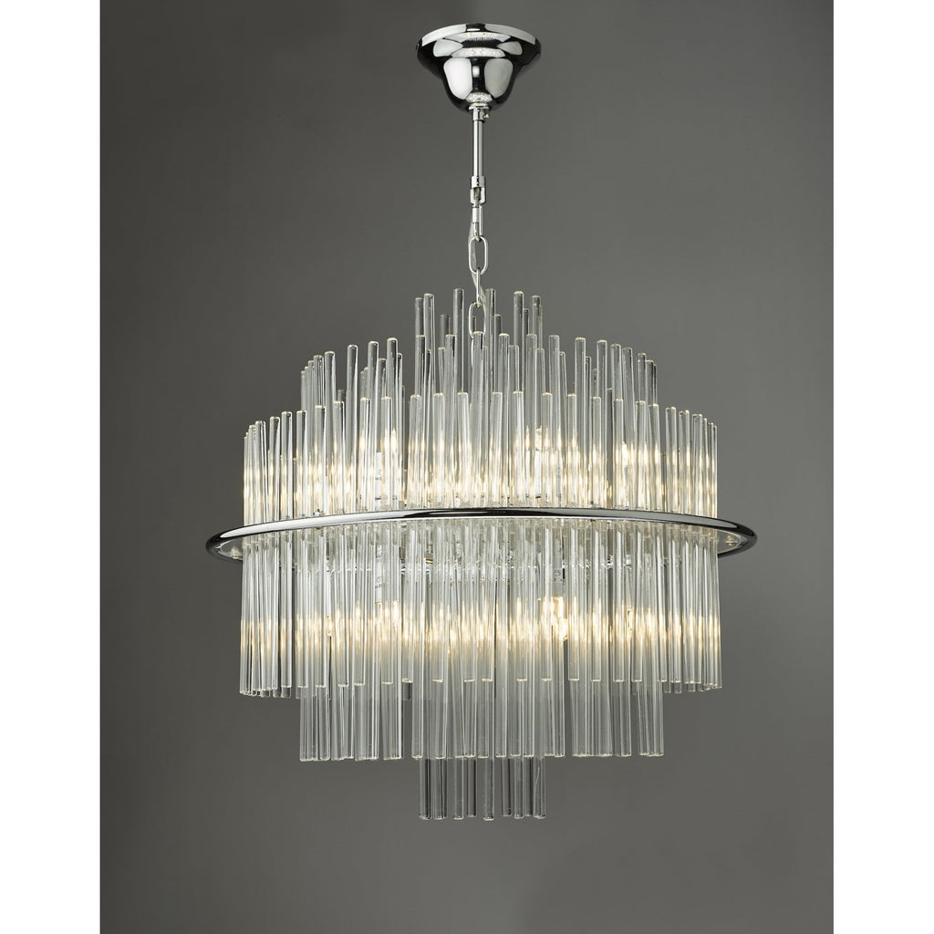 Lukas 13 Light Ceiling Pendant Light In Polished Chrome Finish With Glass Rods LUK1750