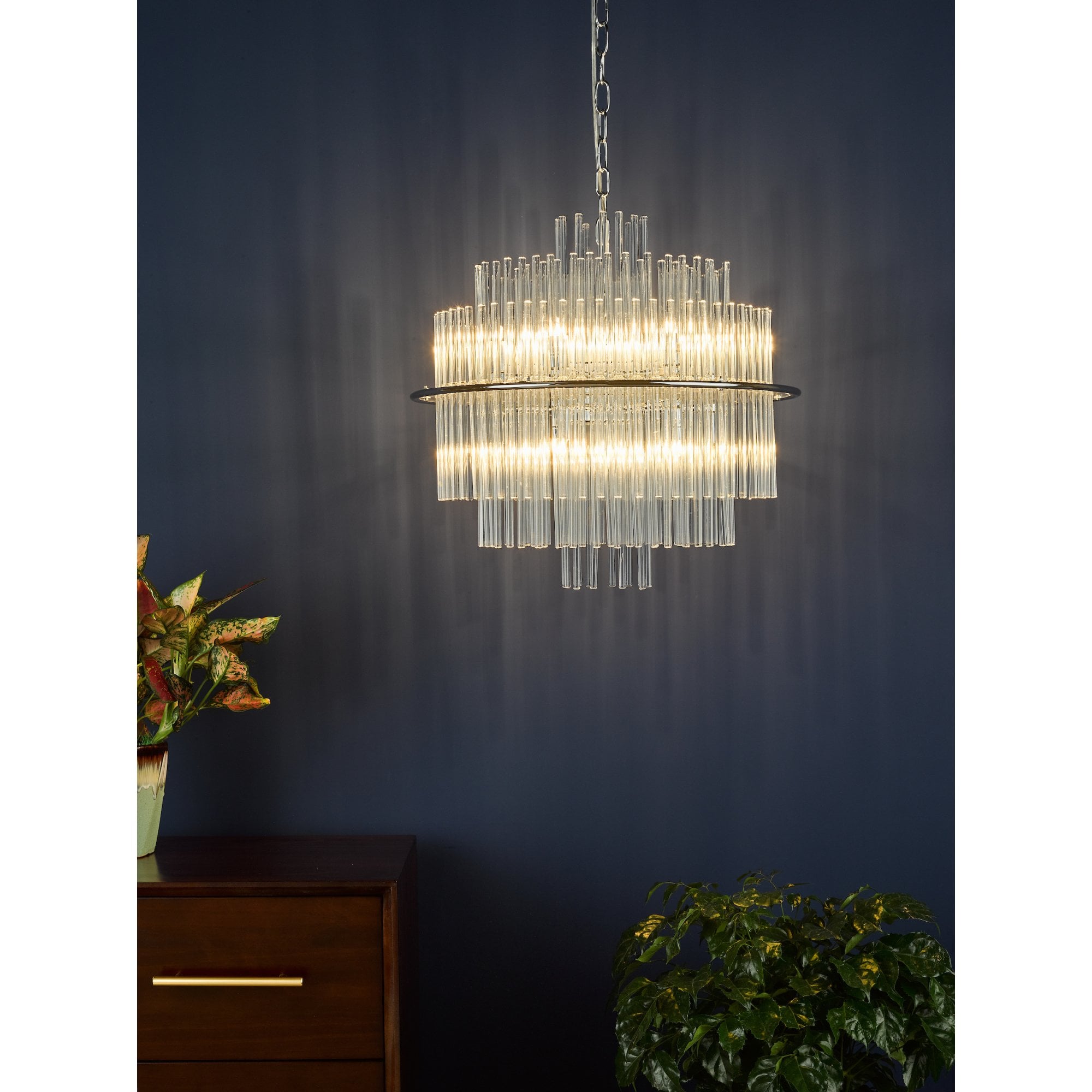 Lukas 13 Light Ceiling Pendant Light In Polished Chrome Finish With Glass Rods LUK1750