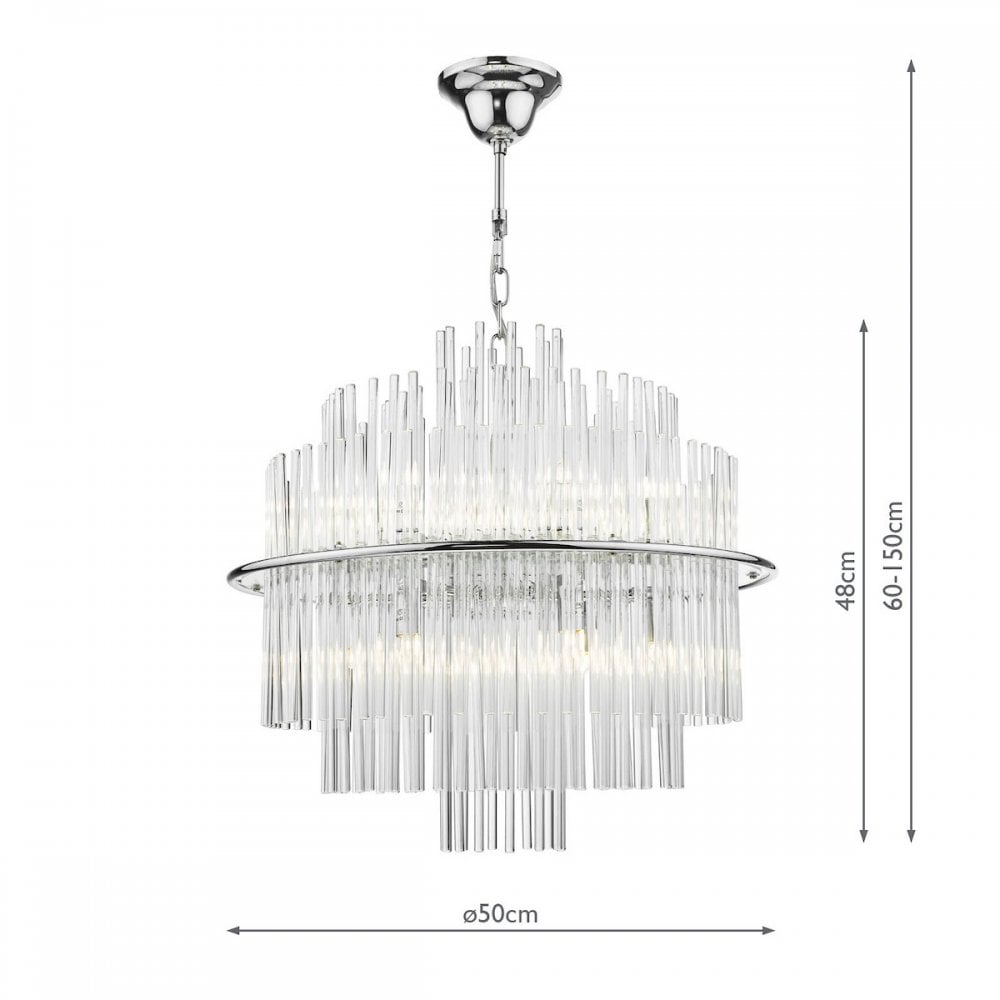 Lukas 13 Light Ceiling Pendant Light In Polished Chrome Finish With Glass Rods LUK1750