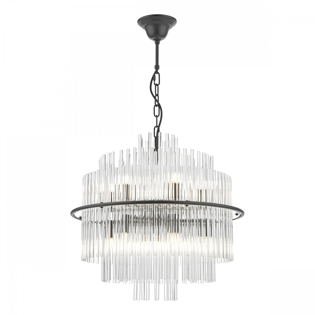 Lukas 13 Light Ceiling Pendant Light In Satin Black Finish and Glass Rods LUK1722