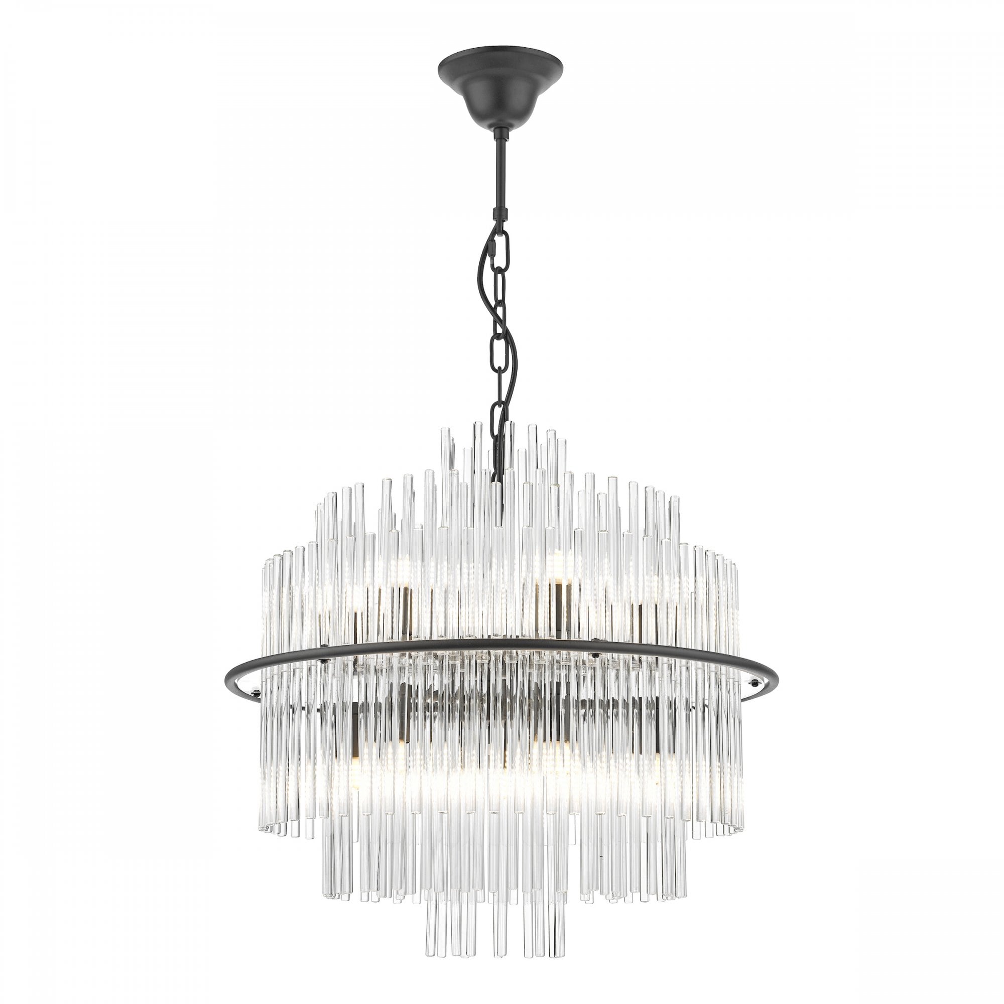 Lukas 13 Light Ceiling Pendant Light In Satin Black Finish and Glass Rods LUK1722