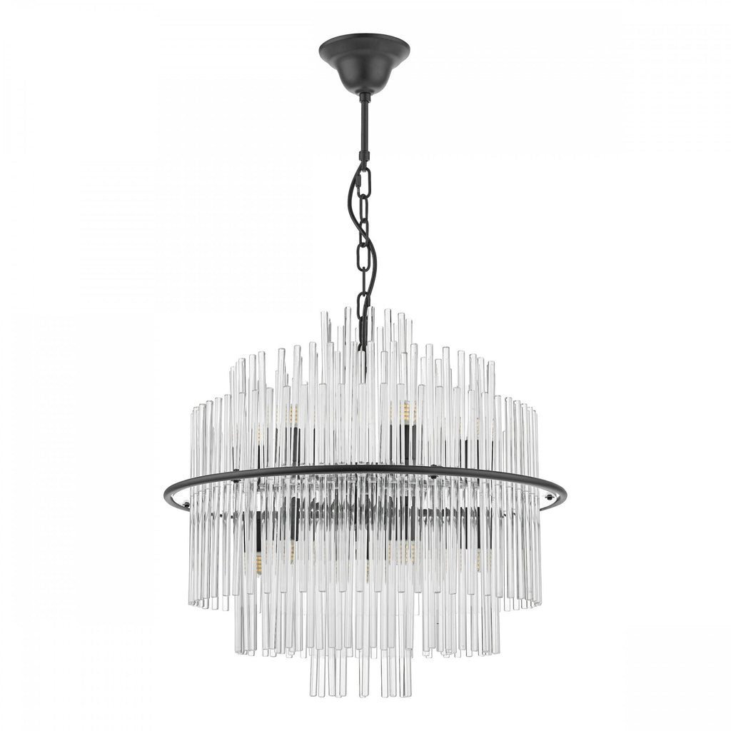 Lukas 13 Light Ceiling Pendant Light In Satin Black Finish and Glass Rods LUK1722