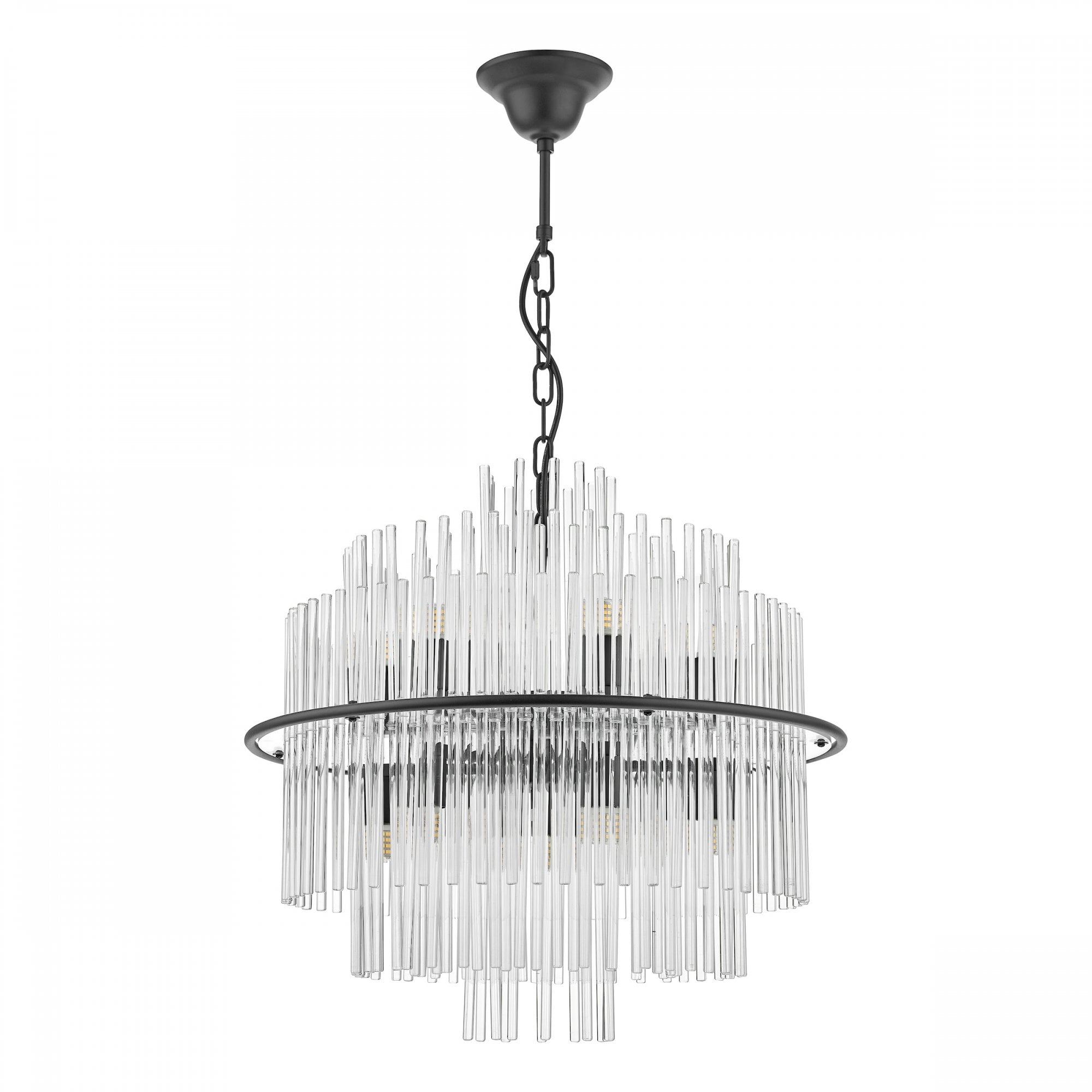 Lukas 13 Light Ceiling Pendant Light In Satin Black Finish and Glass Rods LUK1722