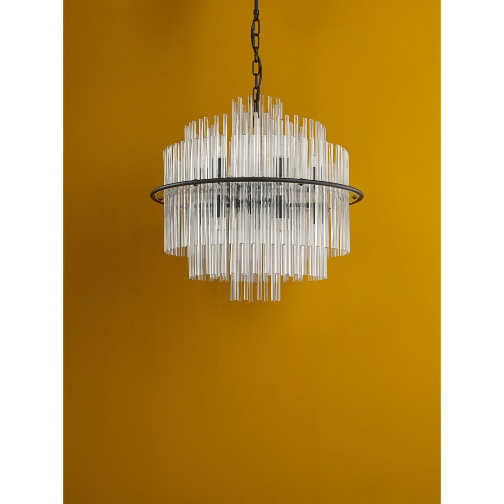 Lukas 13 Light Ceiling Pendant Light In Satin Black Finish and Glass Rods LUK1722