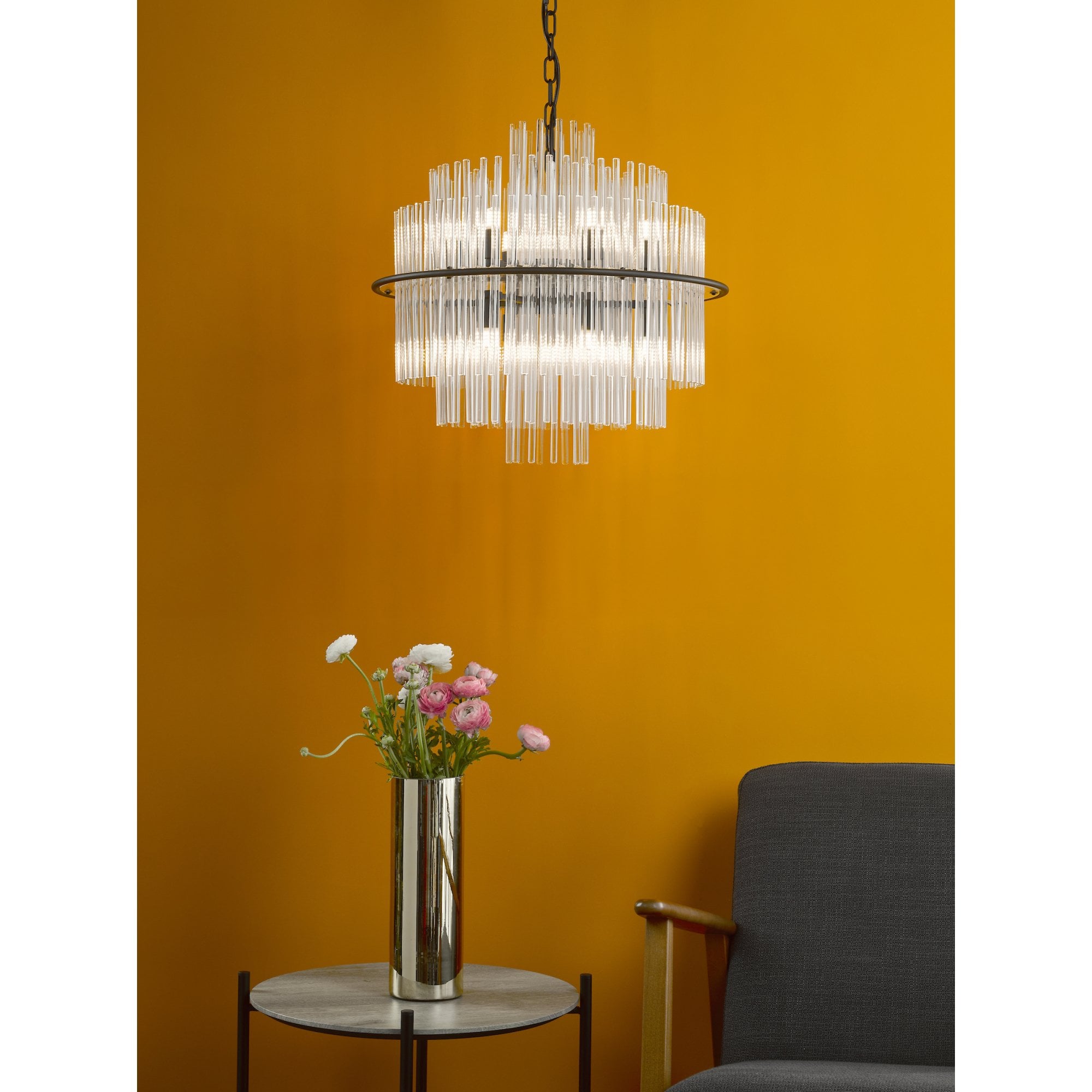 Lukas 13 Light Ceiling Pendant Light In Satin Black Finish and Glass Rods LUK1722