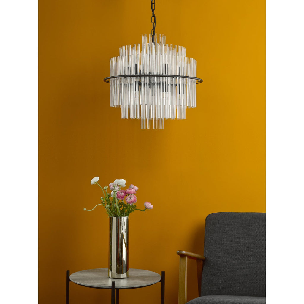 Lukas 13 Light Ceiling Pendant Light In Satin Black Finish and Glass Rods LUK1722