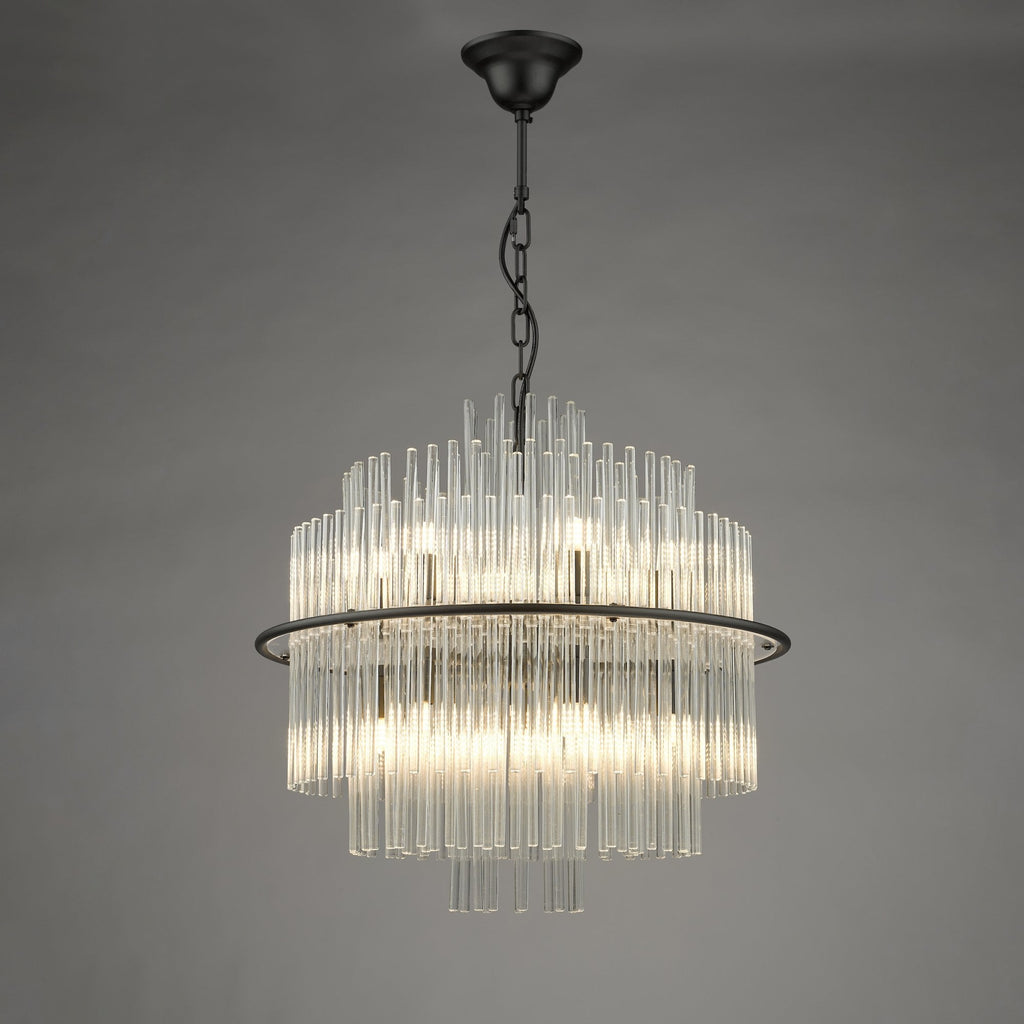 Lukas 13 Light Ceiling Pendant Light In Satin Black Finish and Glass Rods LUK1722
