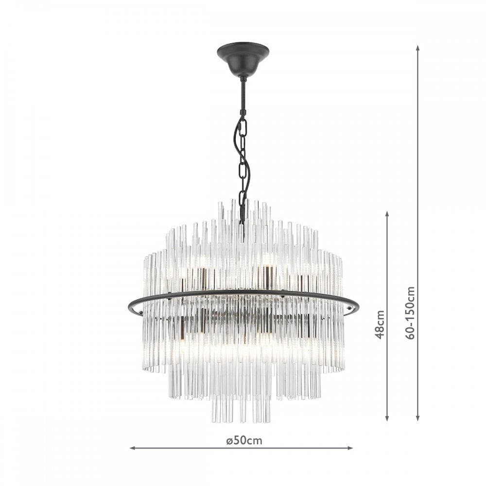 Lukas 13 Light Ceiling Pendant Light In Satin Black Finish and Glass Rods LUK1722