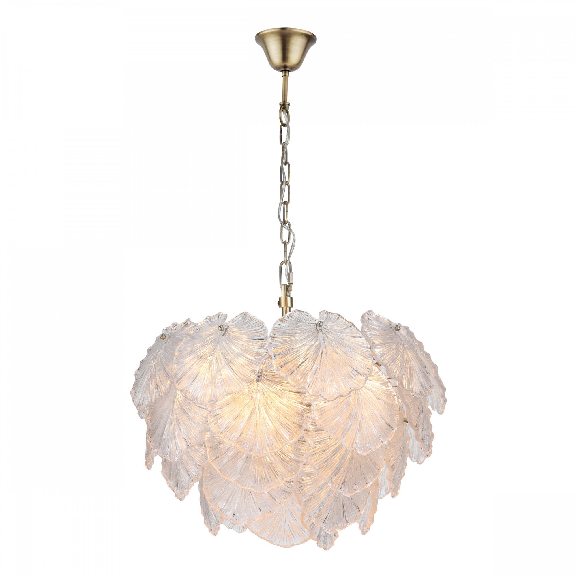 Courtney Stunning 10 Light Ceiling Pendant In Antique Brass With Sculpted Glass Leaves COU2375