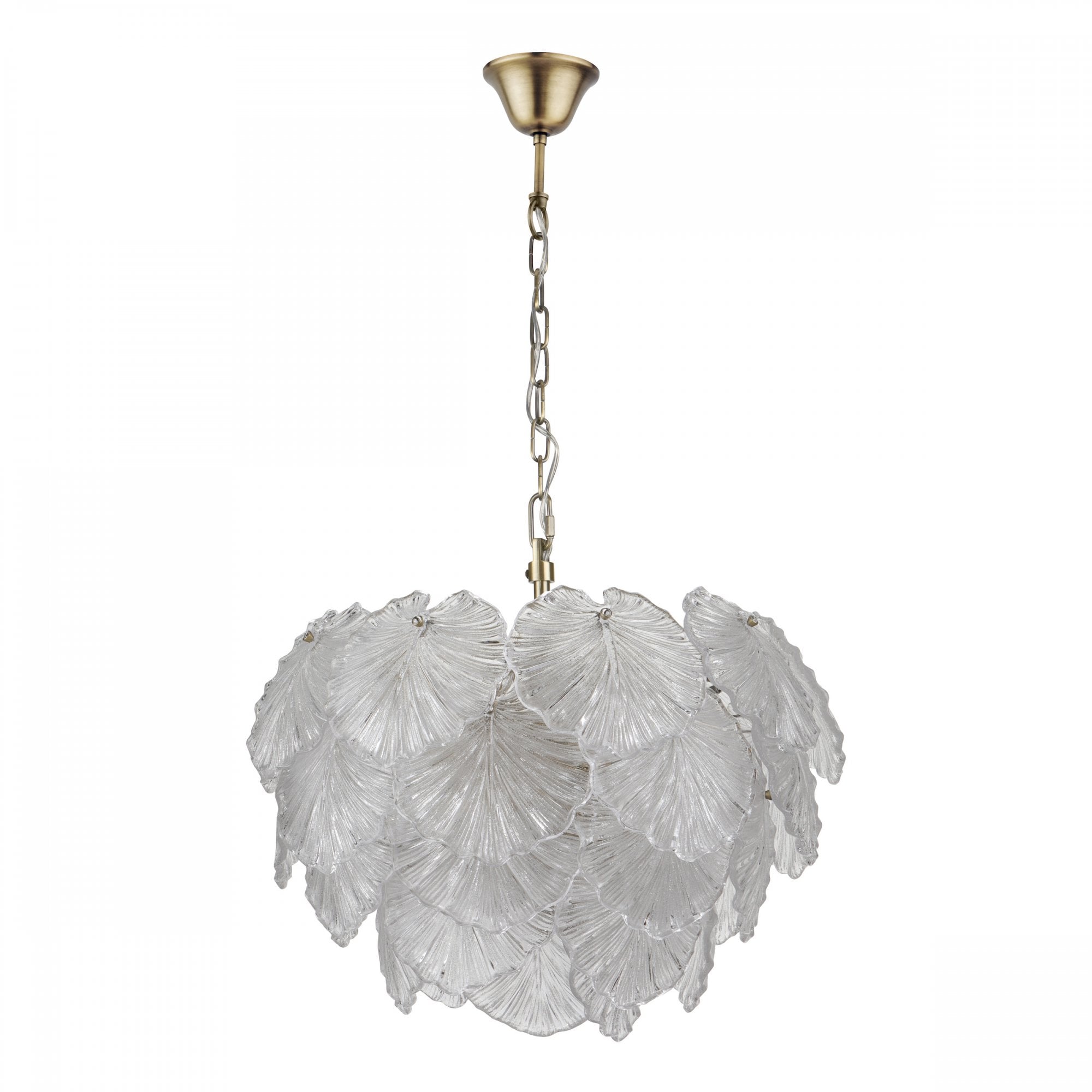 Courtney Stunning 10 Light Ceiling Pendant In Antique Brass With Sculpted Glass Leaves COU2375
