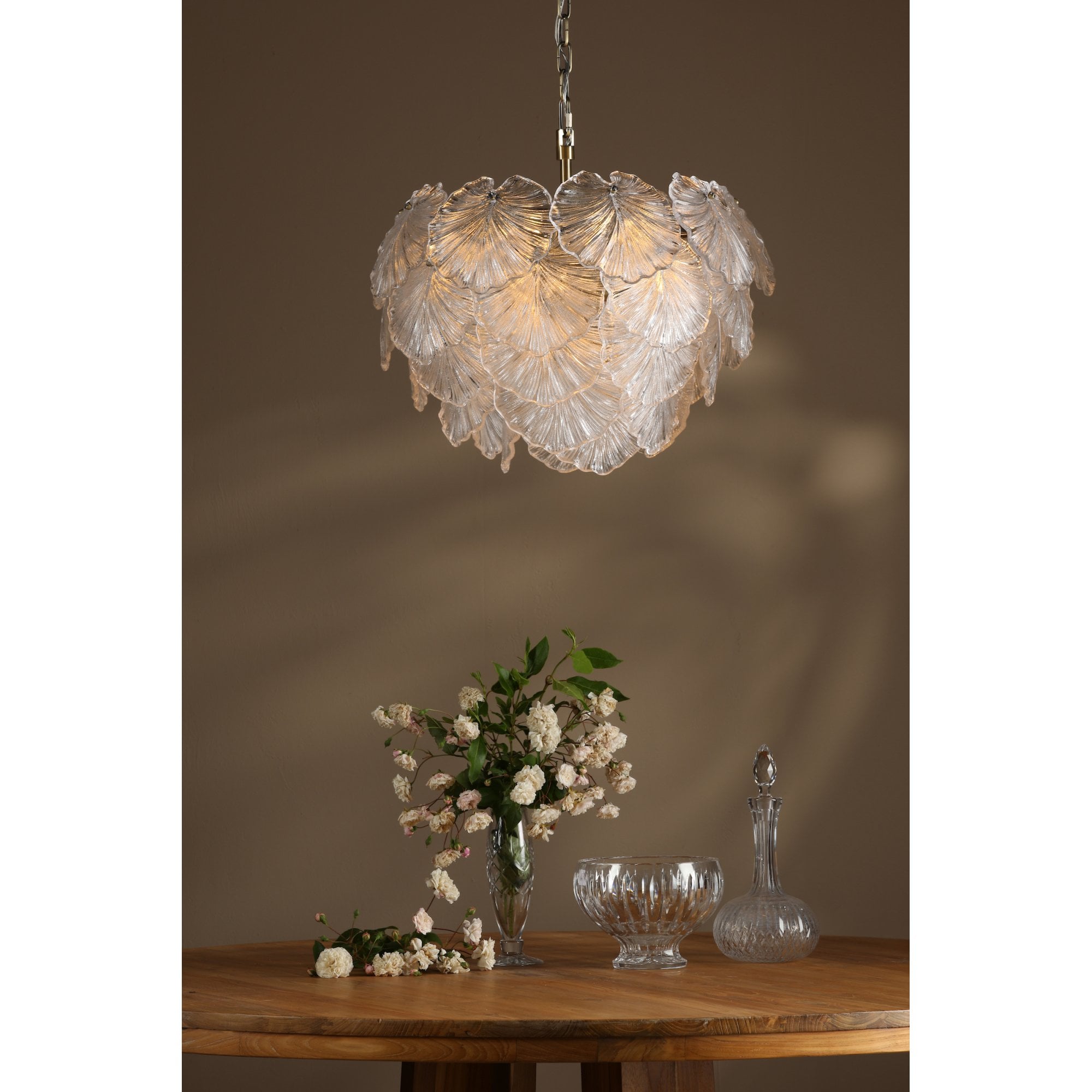 Courtney Stunning 10 Light Ceiling Pendant In Antique Brass With Sculpted Glass Leaves COU2375