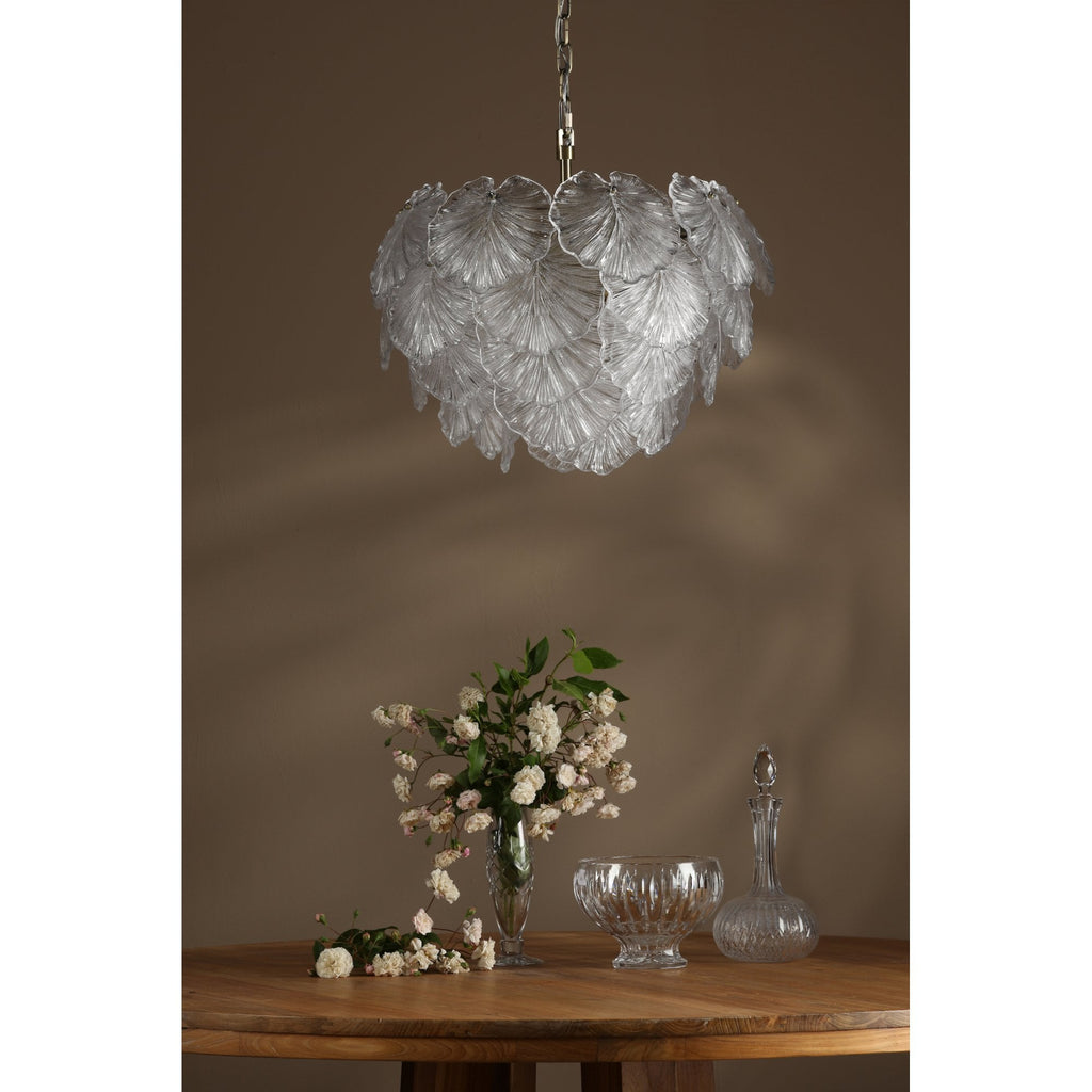 Courtney Stunning 10 Light Ceiling Pendant In Antique Brass With Sculpted Glass Leaves COU2375