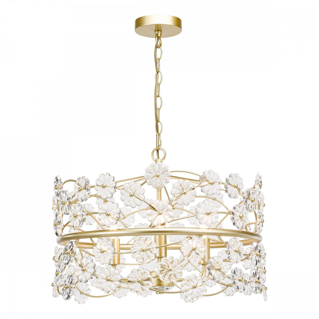 Fonda 3 Light Ceiling Pendant Light In Satin Gold With Beautiful Glass Flowers FON0335