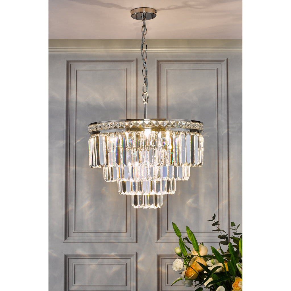 Vyana 4 Light Ceiling Chandelier In Nickel Finish With Crystal Glass VYA0432