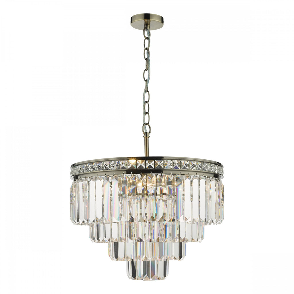 Vyana 4 Light Ceiling Chandelier In Antique Brass Finish With Clear Crystal Glass VYA0475