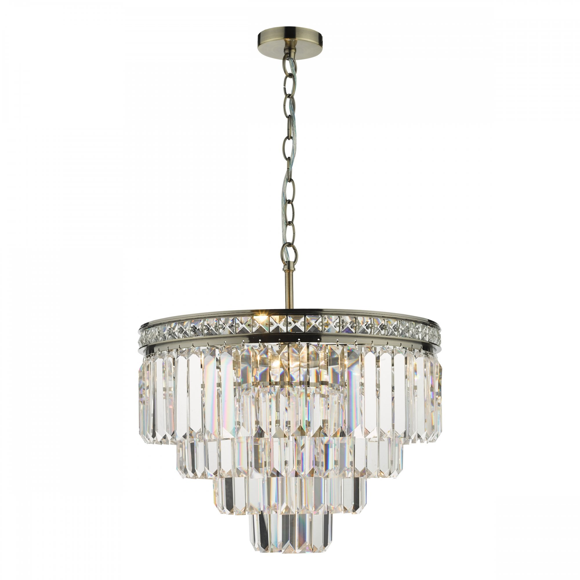 Vyana 4 Light Ceiling Chandelier In Antique Brass Finish With Clear Crystal Glass VYA0475