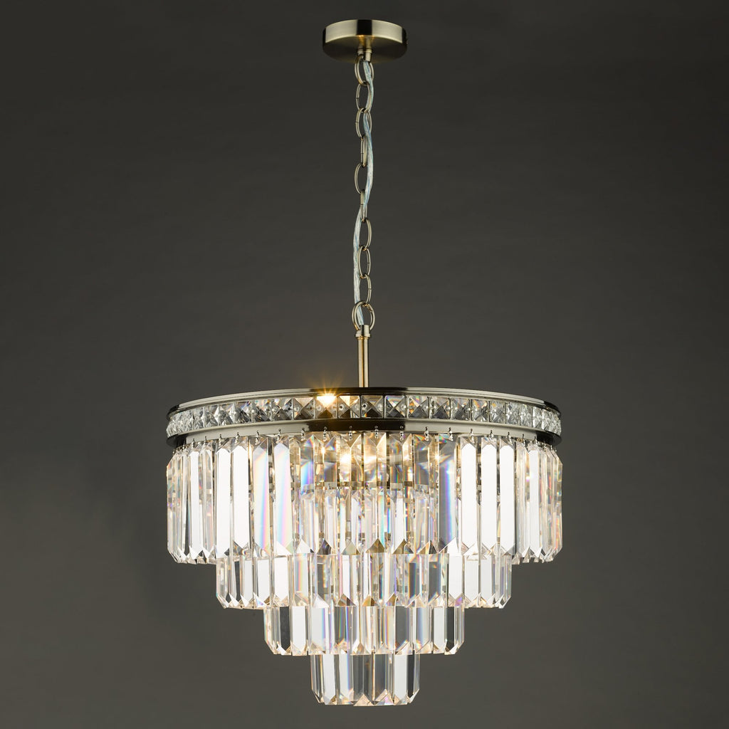Vyana 4 Light Ceiling Chandelier In Antique Brass Finish With Clear Crystal Glass VYA0475