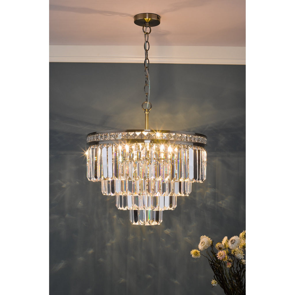 Vyana 4 Light Ceiling Chandelier In Antique Brass Finish With Clear Crystal Glass VYA0475