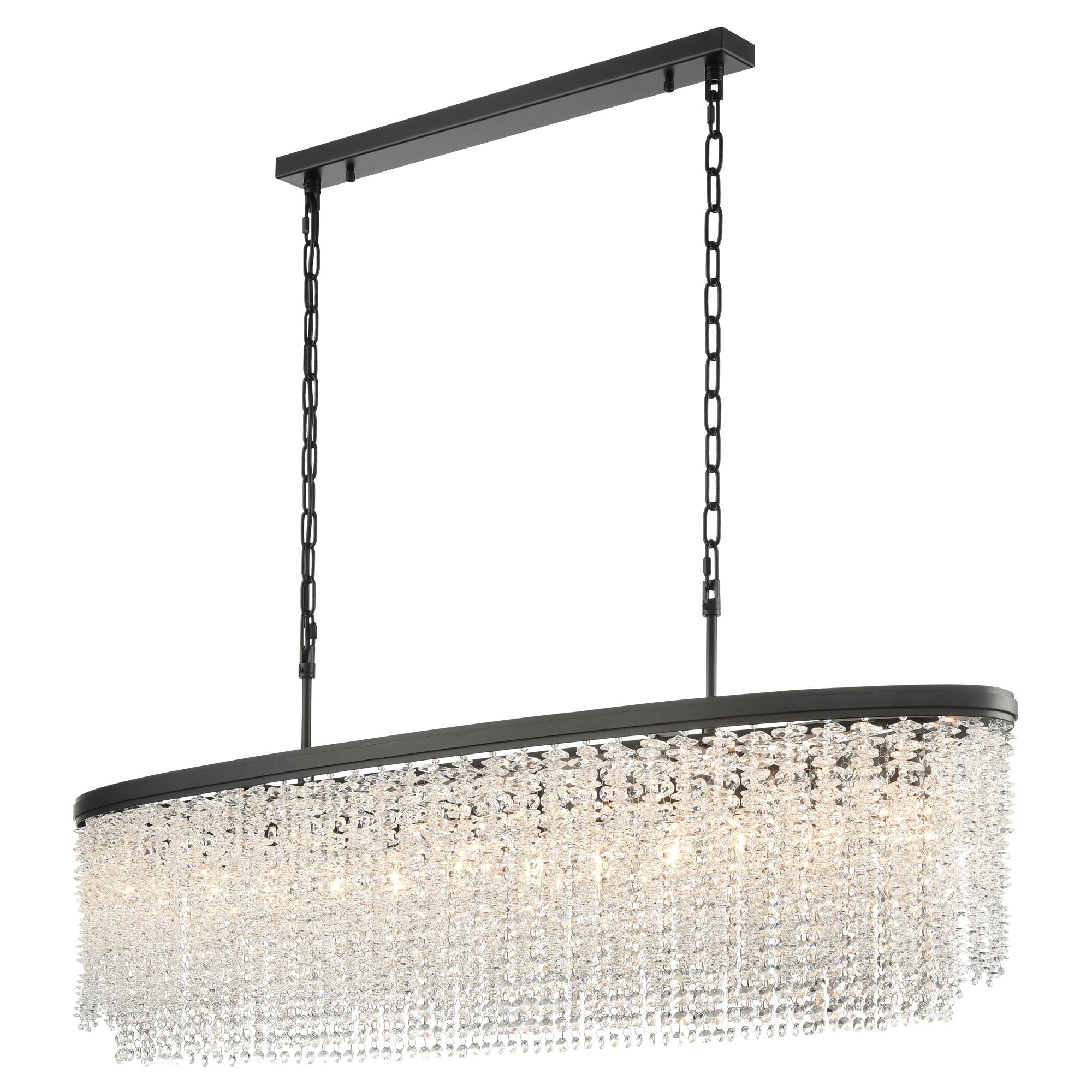 Coral 12 Light Crystal Oblong Ceiling Pendant Light In Matt Black Finish FL2503-12