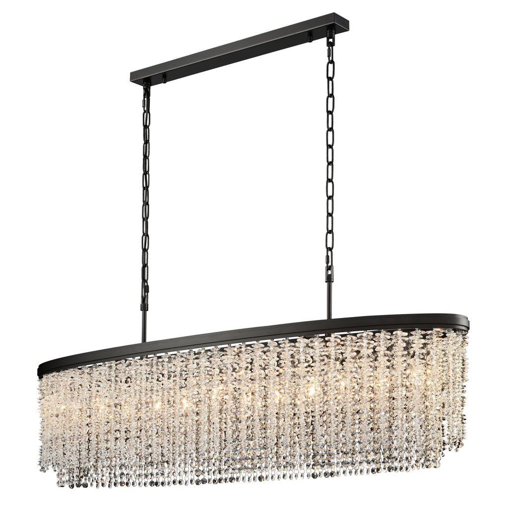 Coral 12 Light Crystal Oblong Ceiling Pendant Light In Matt Black Finish FL2503-12