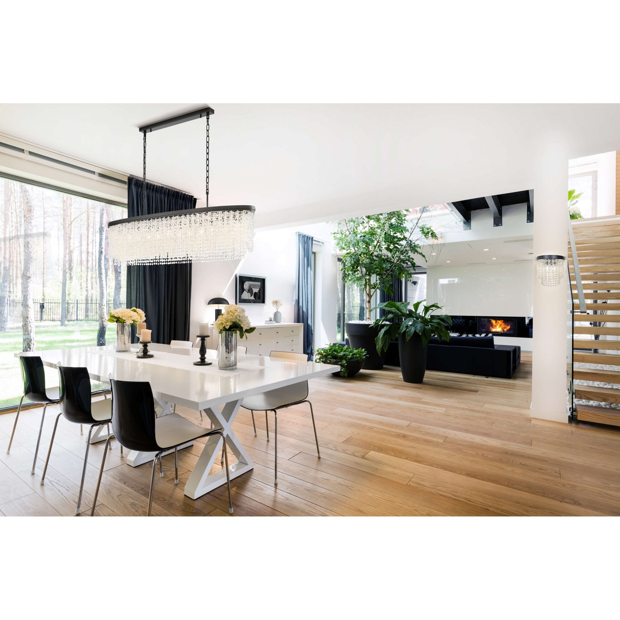 Coral 12 Light Crystal Oblong Ceiling Pendant Light In Matt Black Finish FL2503-12