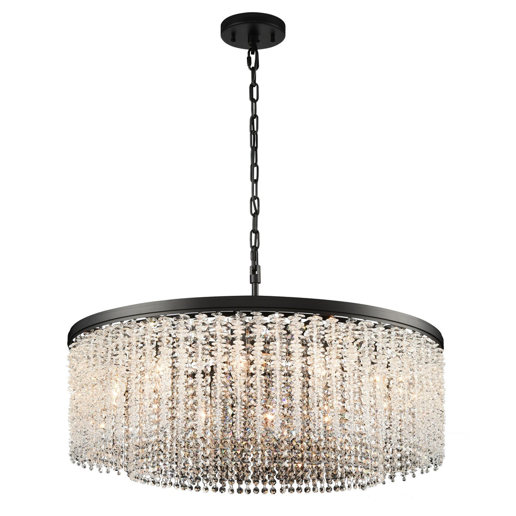 Coral 12 Light Crystal Ceiling Pendant Light In Matt Black Finish FL2502-12