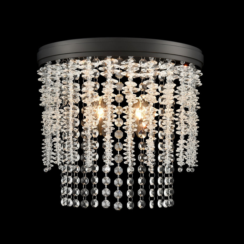 Coral 2 Light Crystal Wall Light In Matt Black Finish FL2502-2