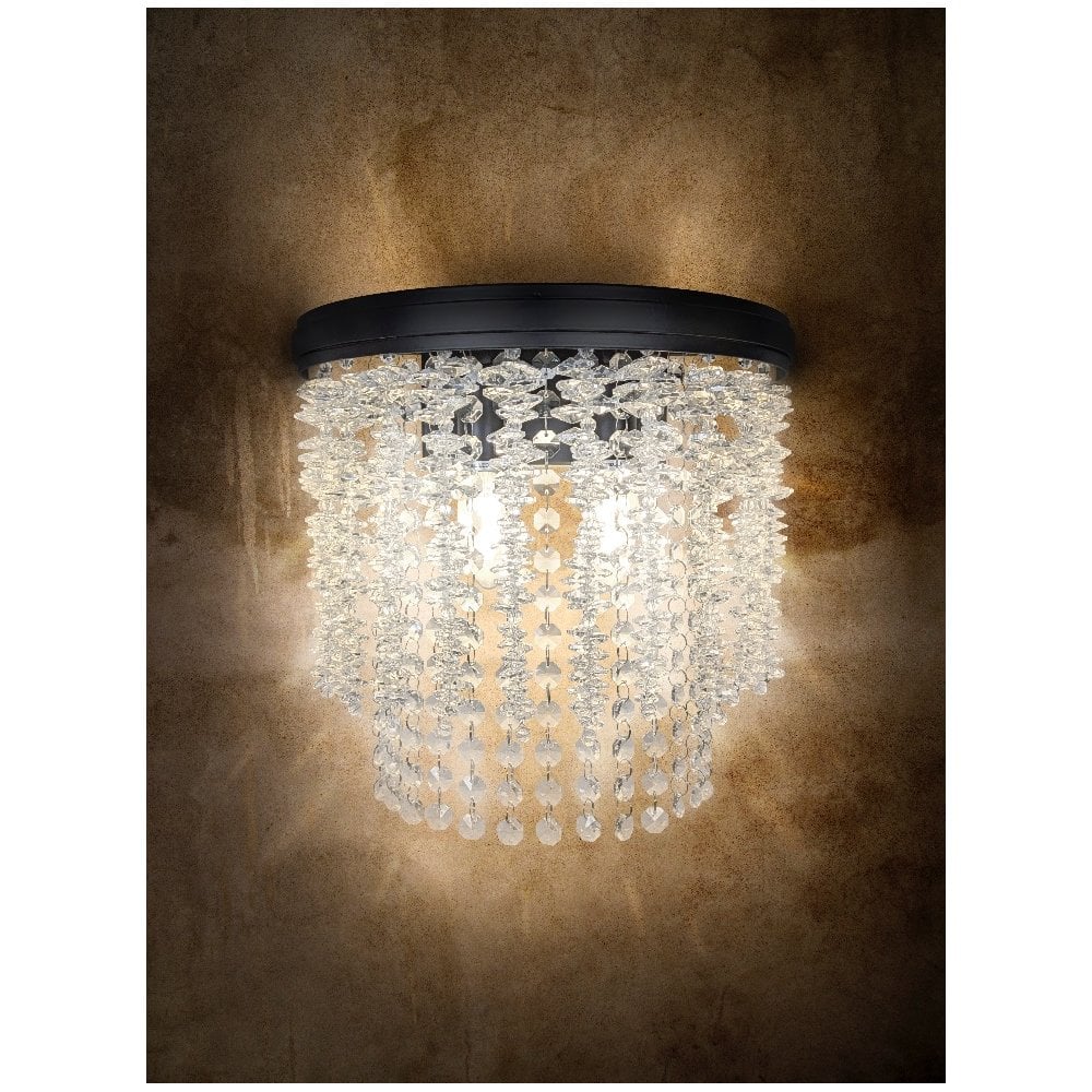 Coral 2 Light Crystal Wall Light In Matt Black Finish FL2502-2