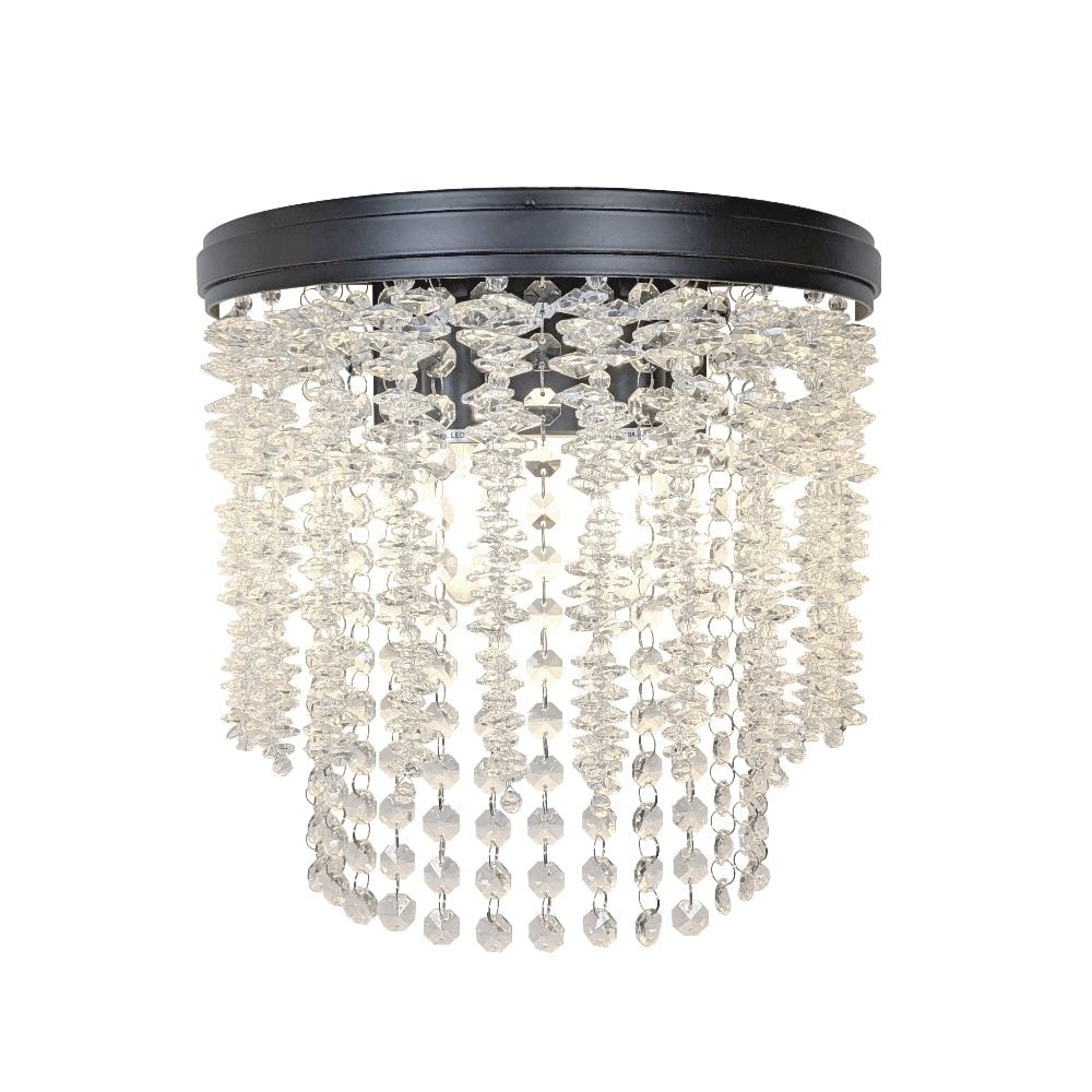 Coral 2 Light Crystal Wall Light In Matt Black Finish FL2502-2