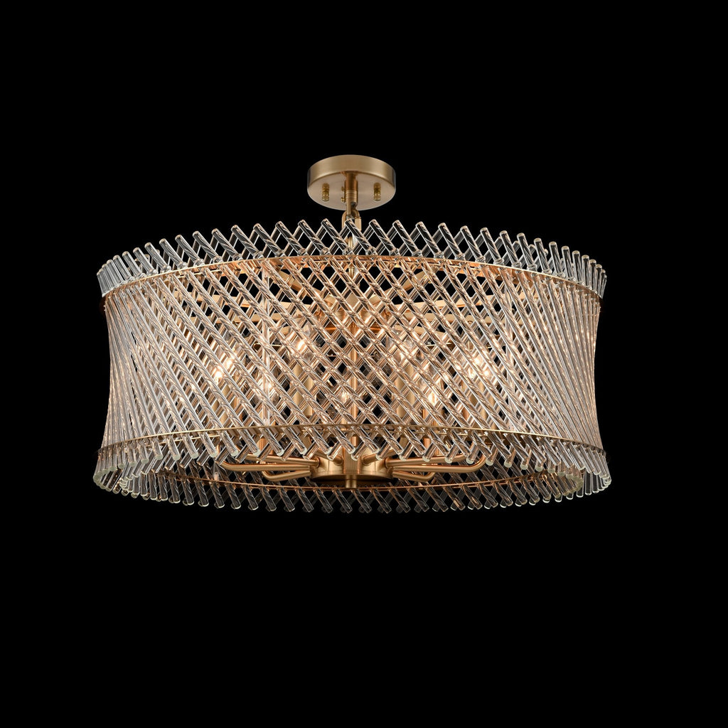 Ethereal 9 Light Ceiling Pendant With Angled Glass Rods In Aged Brass Finish FL2511-9