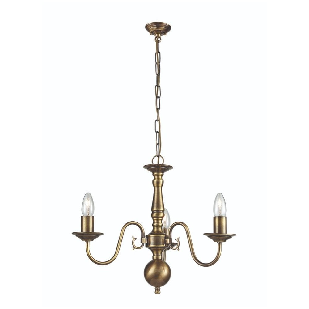 PE7933 Halle 3 Light Bronzed Brass Femish Chandelier
