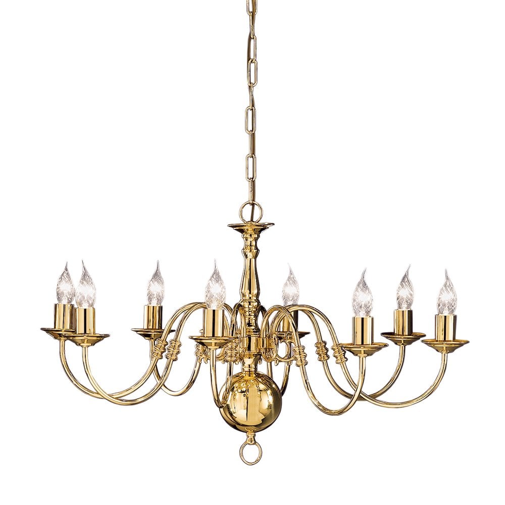 Delft 8 Light Flemish Ceiling Chandelier In Polished Brass Finish PE7918
