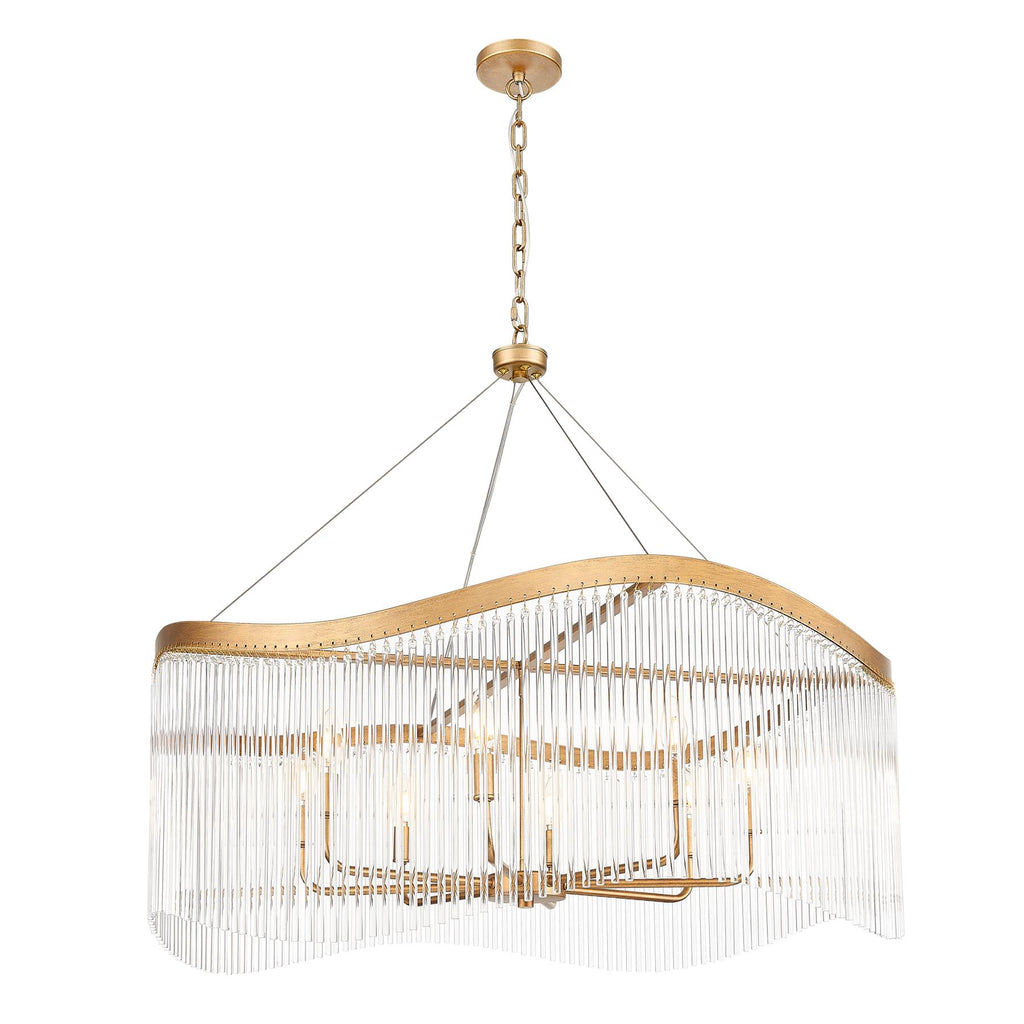 Franklite Harp 8 Light Curved Frame Ceiling Pendant In Aged Brass With Glass Rods FL2512-8