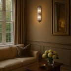 Pillar 2 Light Bathroom Wall Light In Antique Brass And Clear Glass Rods IP44 G9