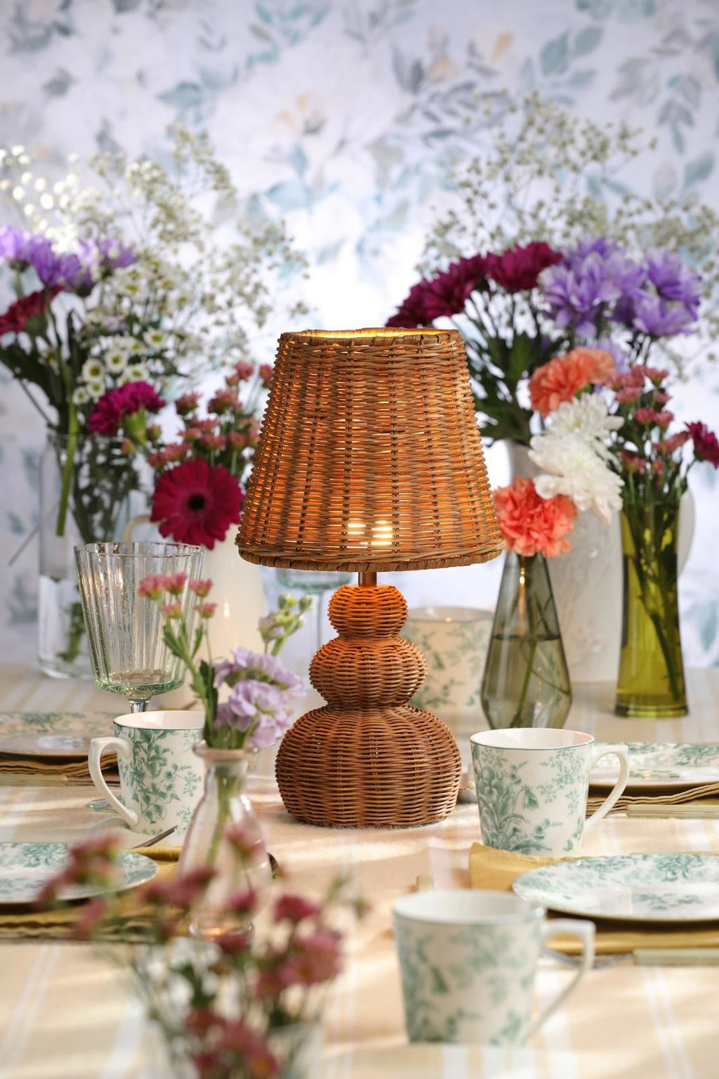 Laura Ashley Hasfield Rechargeable Table Lamp Natural Rattan With Shade LED LA3756748-Q