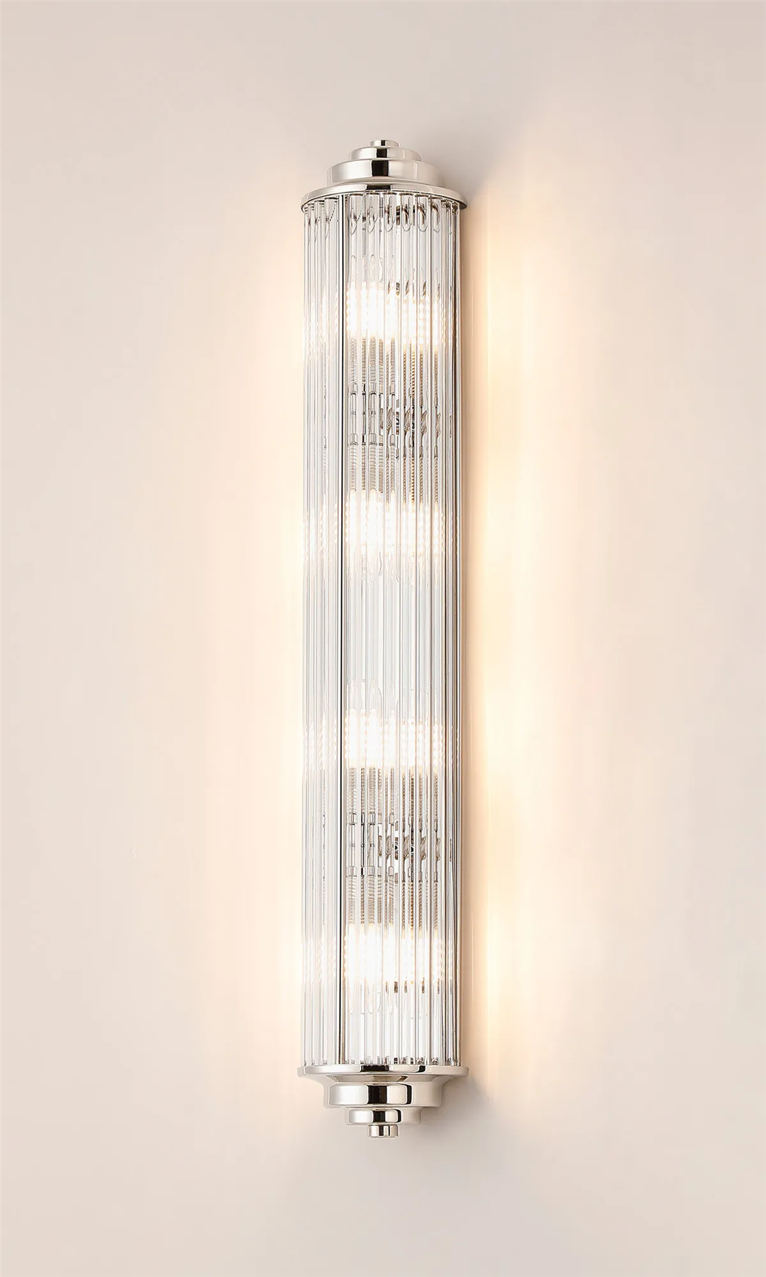 Pillar 4 Light Bathroom Wall Light In Polished Nickel And Clear Glass Rods IP44 G9