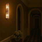 Pillar 2 Light Bathroom Wall Light In Gold And Clear Glass Rods IP44 E14