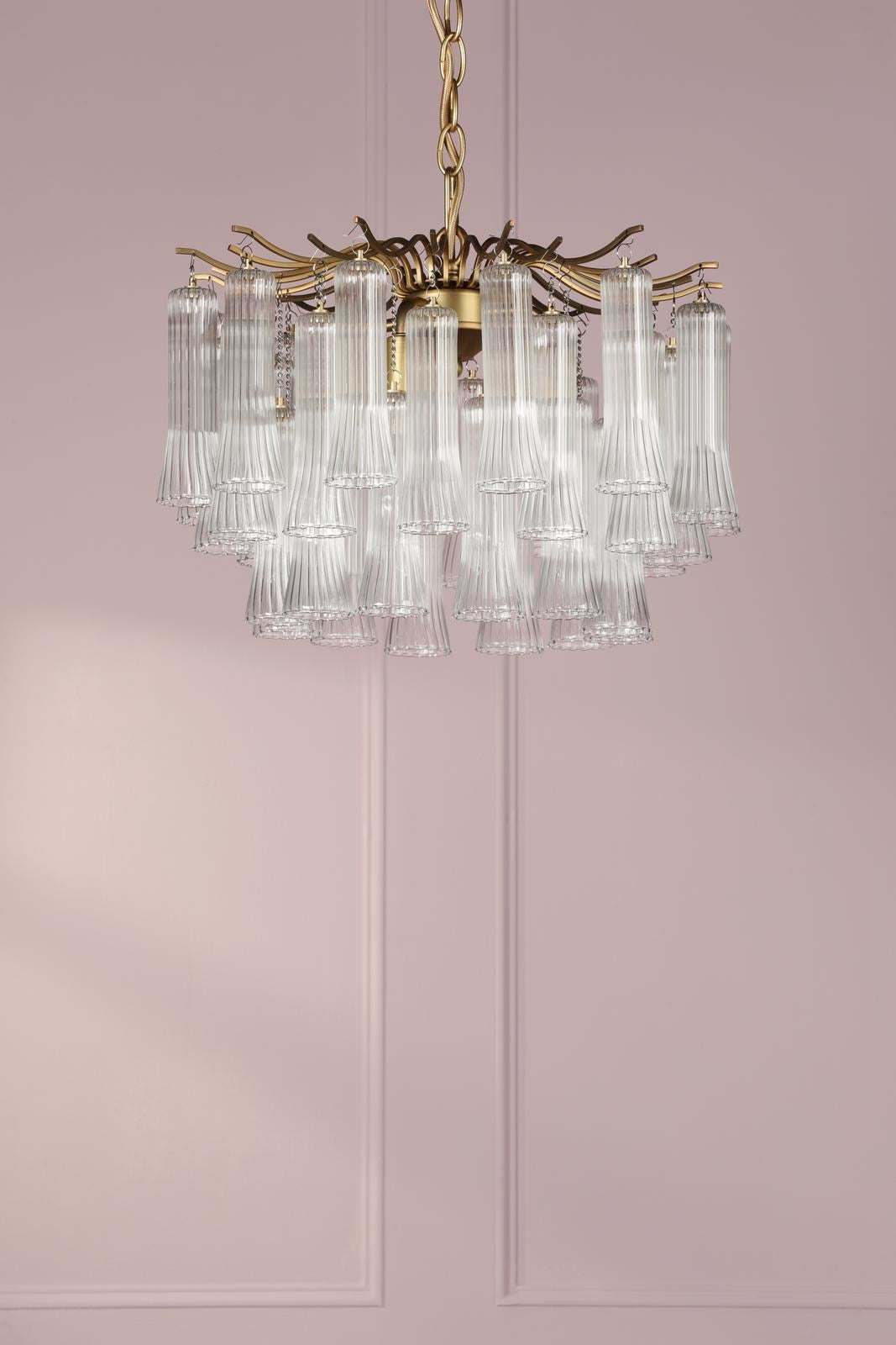 Laura Ashley Penlee 4 Light Pendant Matt Antique Brass and Ribbed Glass LA3756709-Q