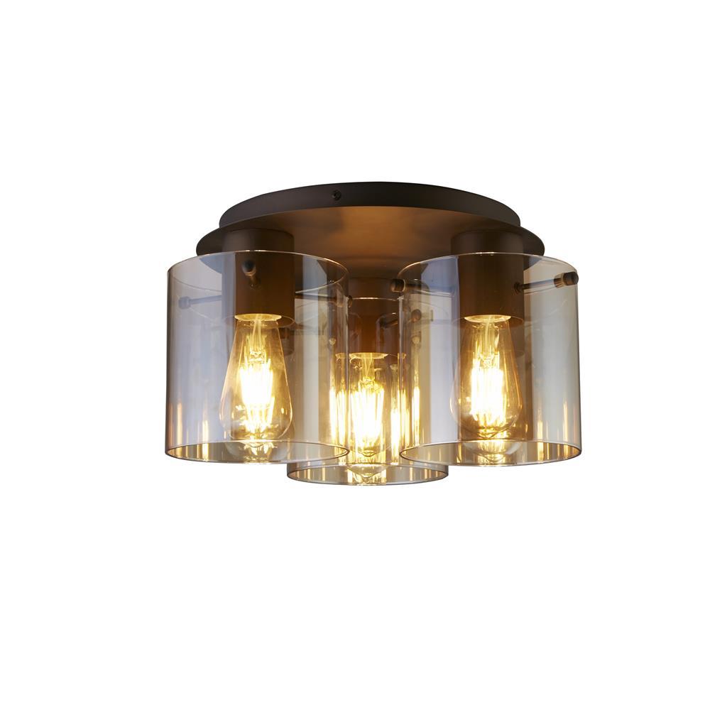 Sweden 3Lt Flush Ceiling Light In Mocha With Amber Glass 88911-3MO