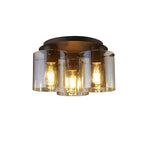 Sweden 3Lt Flush Ceiling Light In Mocha With Amber Glass 88911-3MO