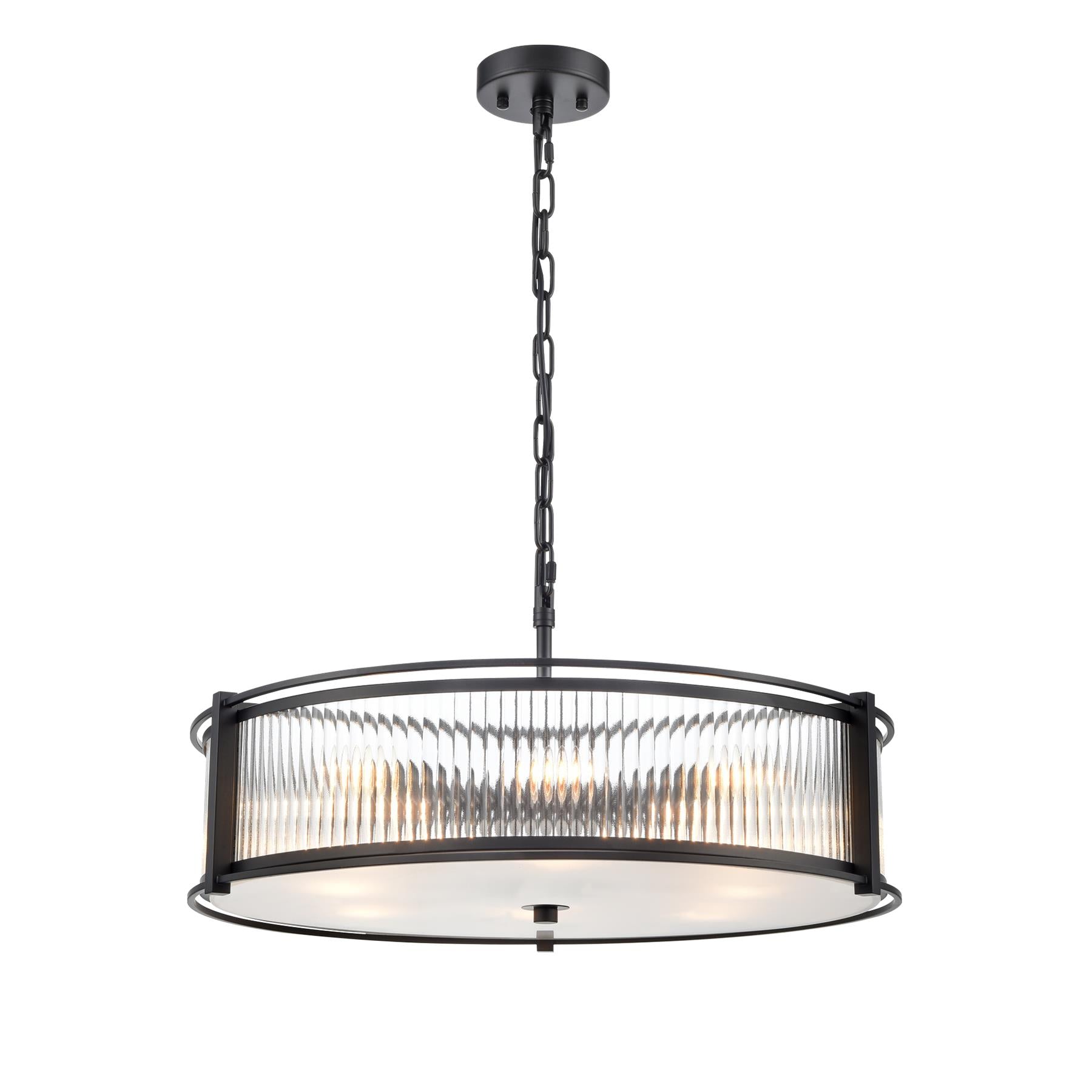 Franklite Sloane 8 Light Ceiling Light In Matt Black With Ribbed And Frosted Glass FL2504-8