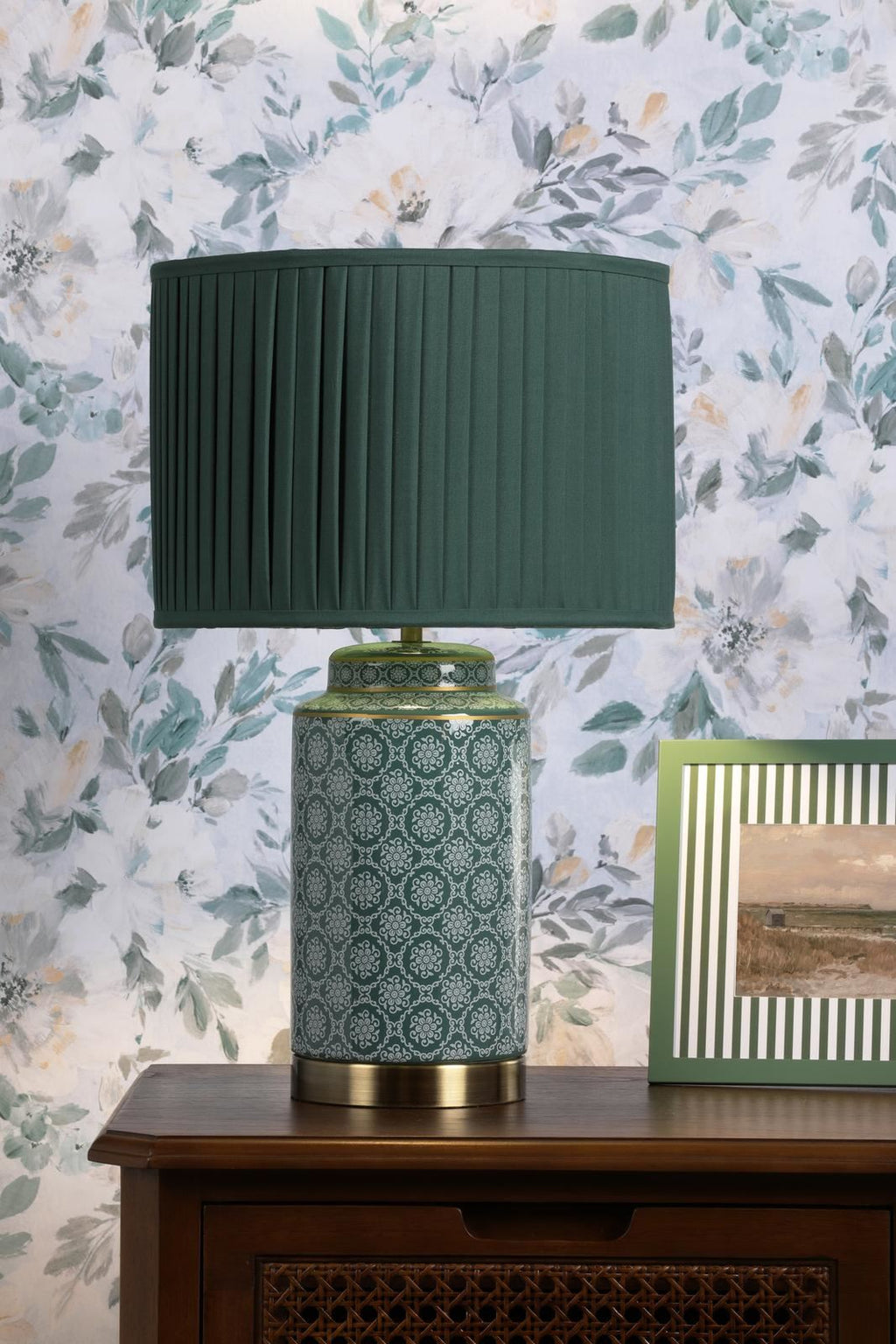 Laura Ashley Knipton Table Lamp Green Ceramic and Antique Brass With Shade LA3756699-Q