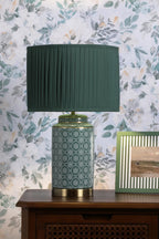 Laura Ashley Knipton Table Lamp Green Ceramic and Antique Brass With Shade LA3756699-Q