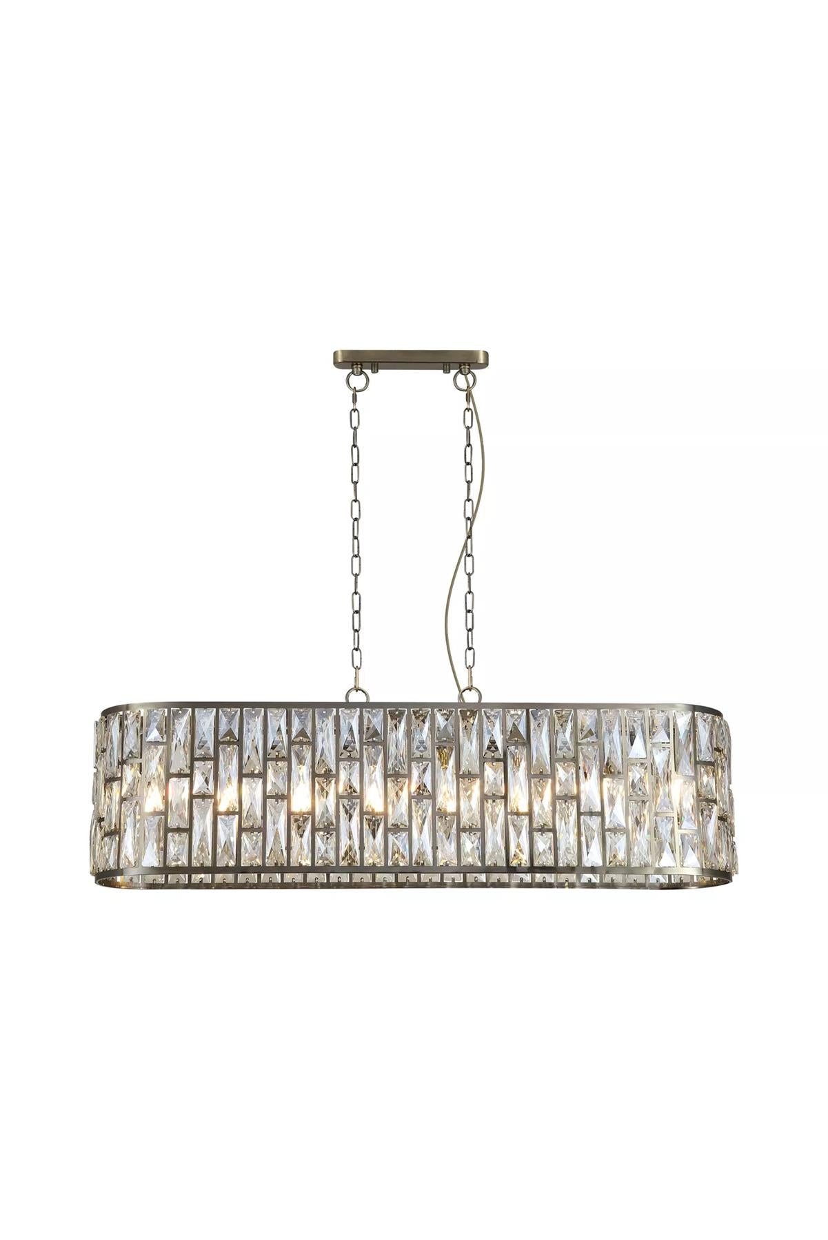 Bijou 8 Light  Oval Ceiling Pendant Light In Antique Brass Finish With Crystal Glass 65818-8AB