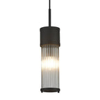 Pillar Bathroom Single Ceiling Pendant Light In Satin Black And Clear Glass Rods IP44 E14