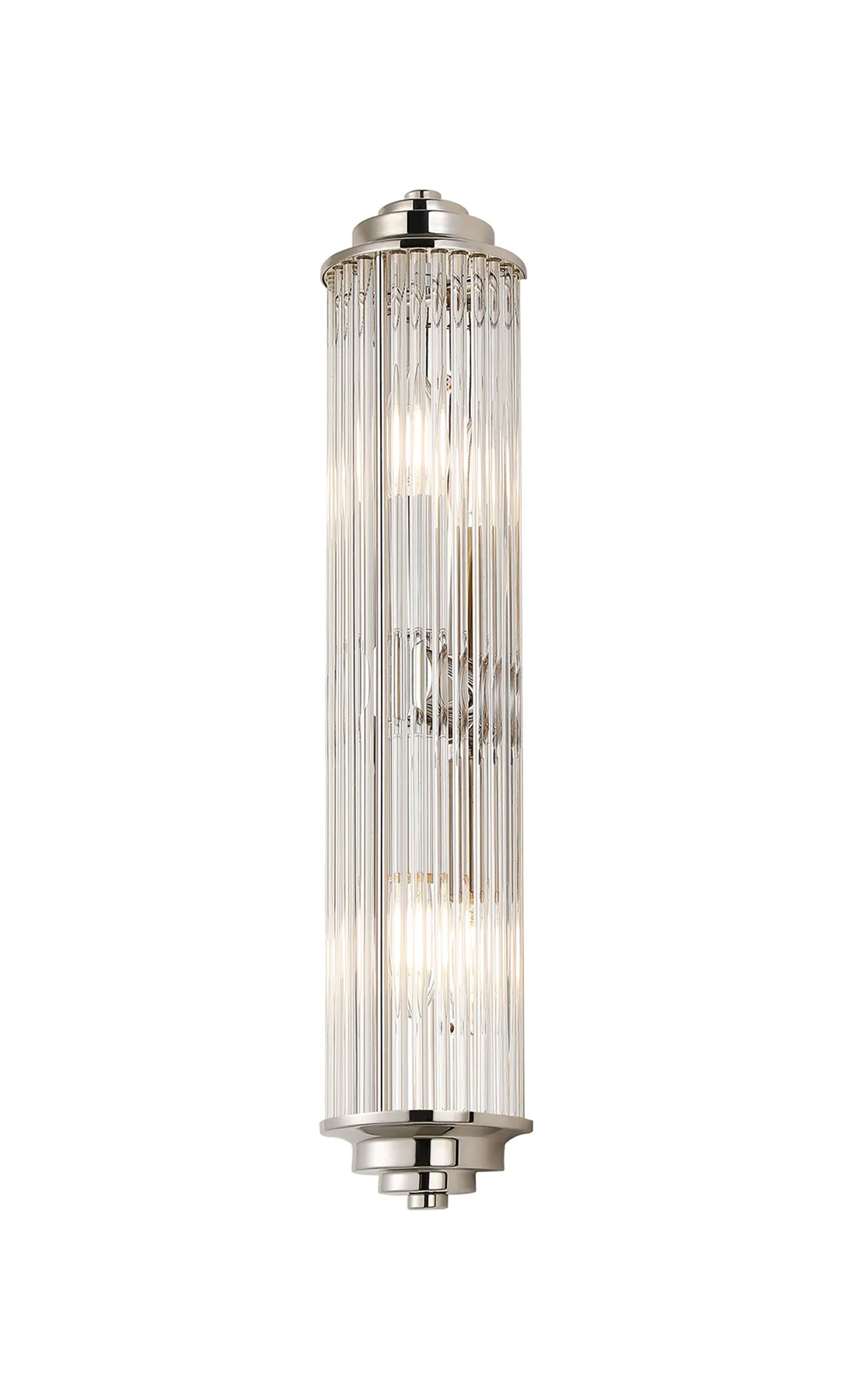 Pillar 2 Light Bathroom Wall Light In Polished Nickel And Clear Glass Rods IP44 E14