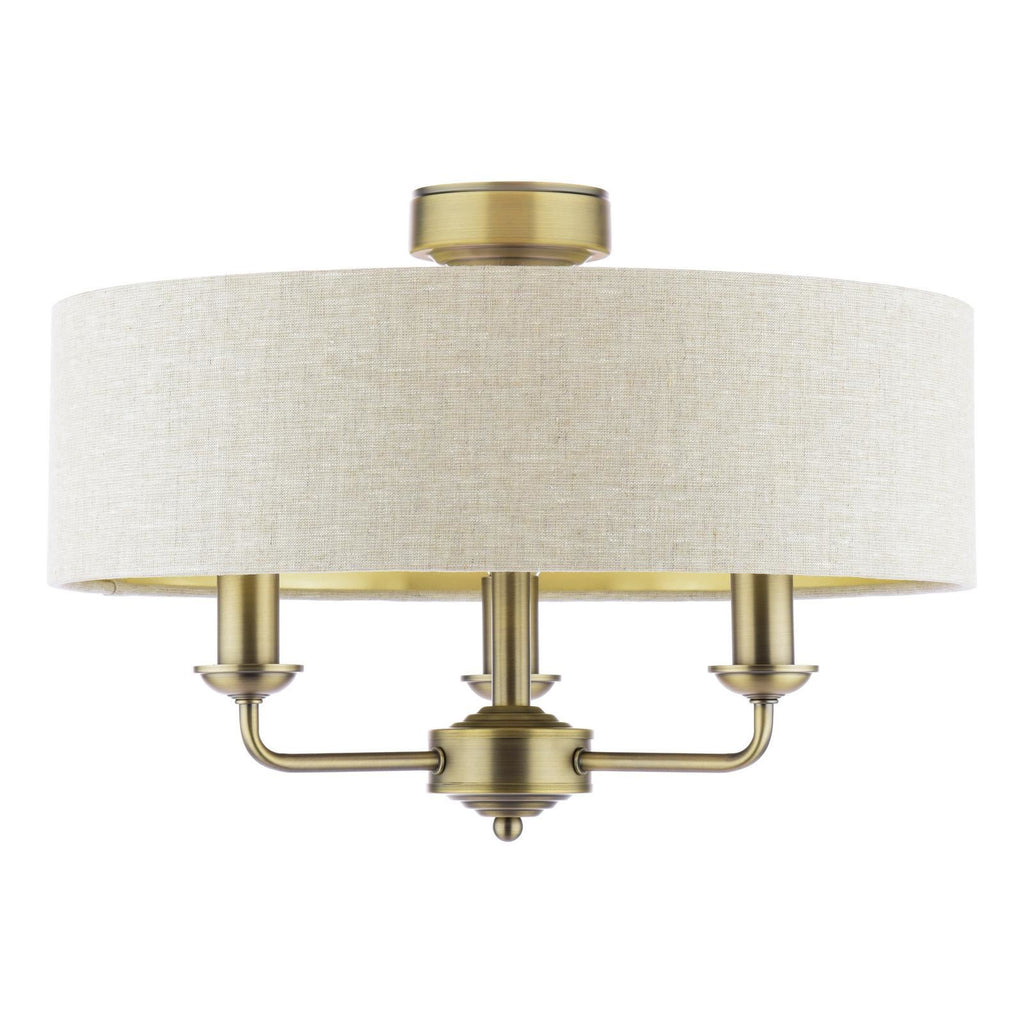 Laura Ashley Sorrento 3 Light Semi-Flush Matt Antique Brass With Natural Shade LA3756750-Q