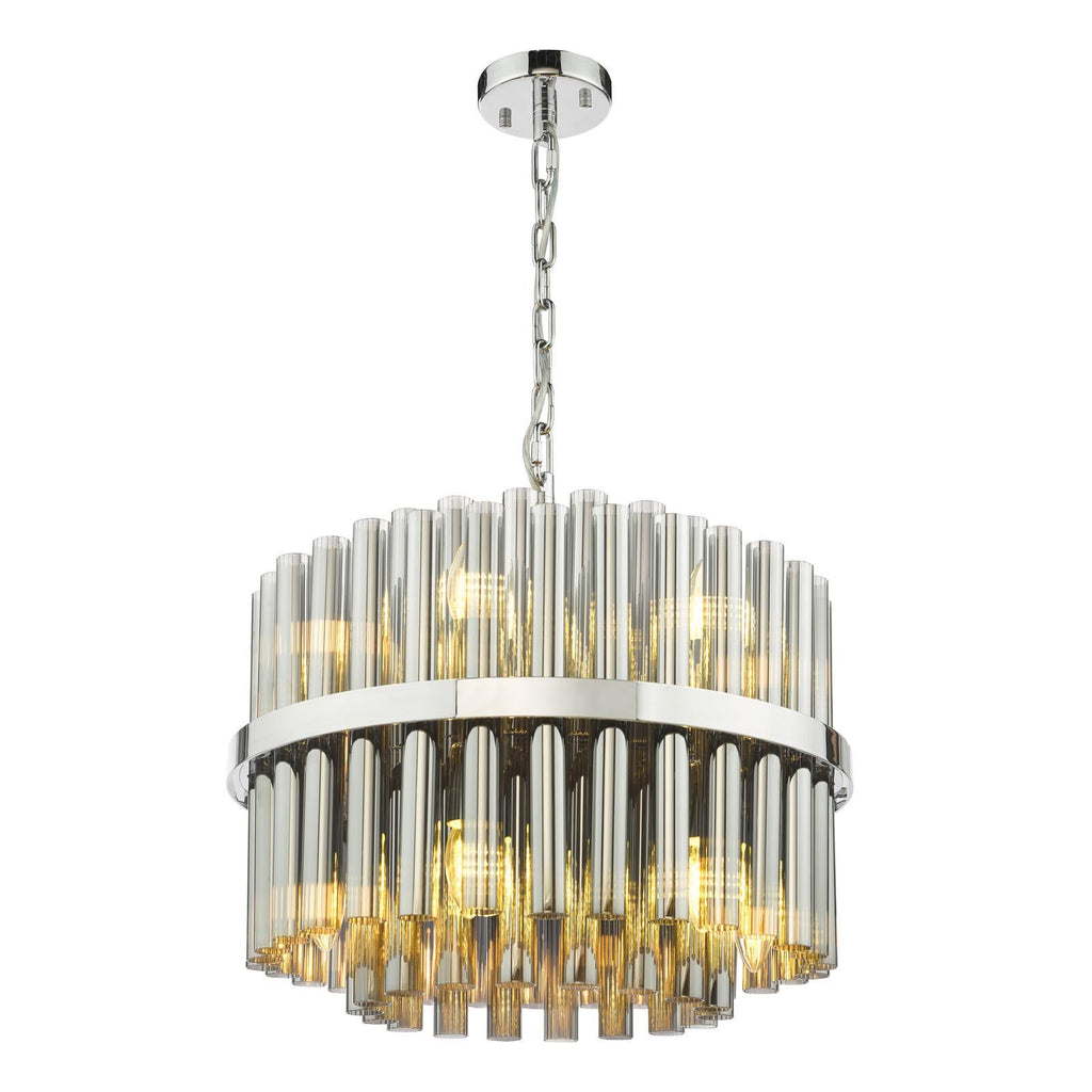 Imani 12 Light Pendant Polished Chrome and Smoked Ribbed Glass IMA1250