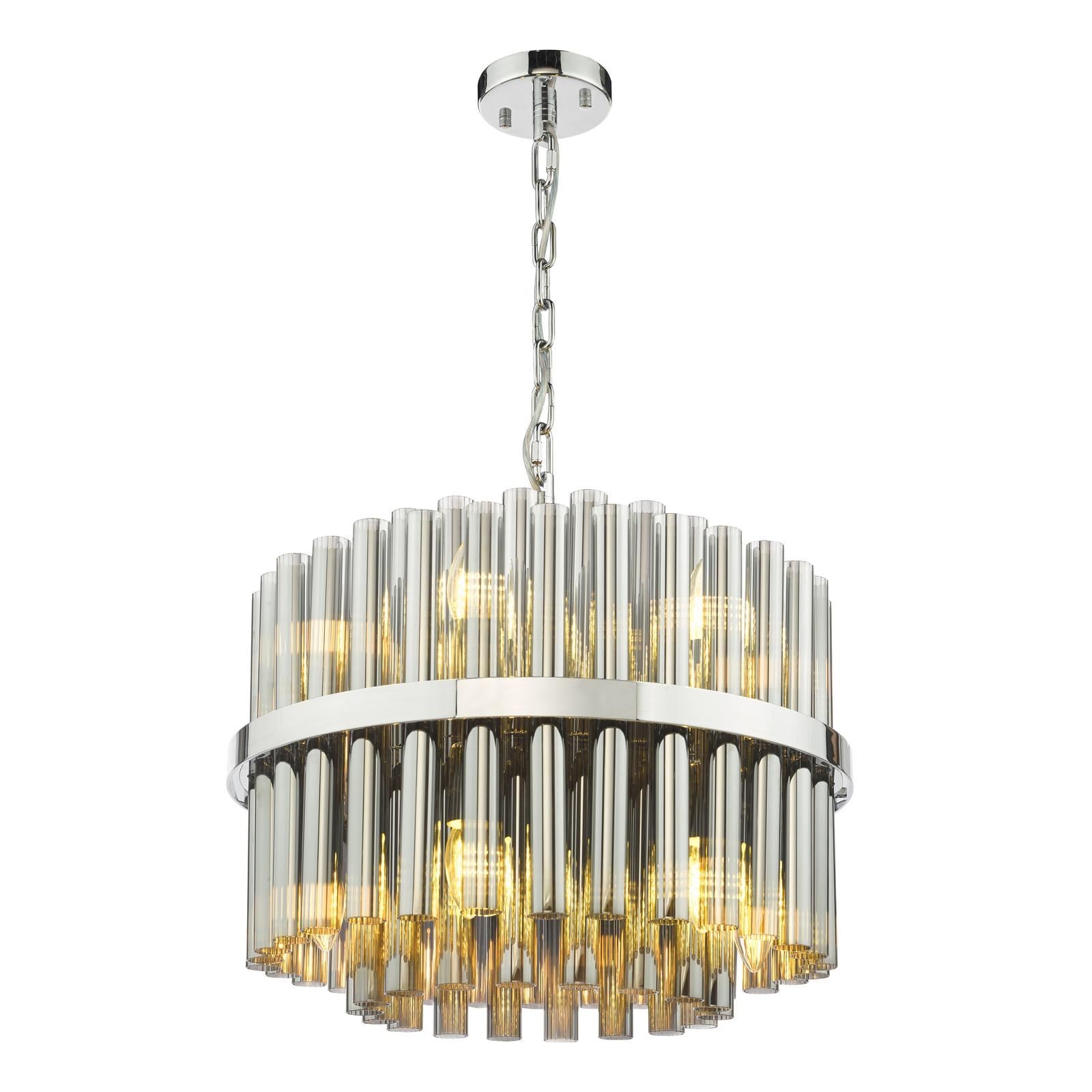 Imani 12 Light Pendant Polished Chrome and Smoked Ribbed Glass IMA1250