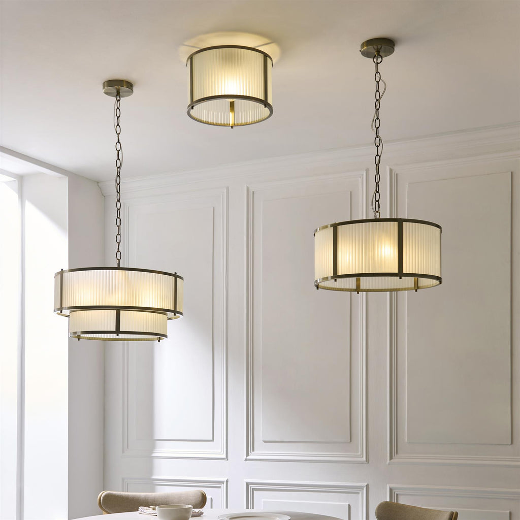 Ridgeton 5 Light Tiered Ceiligng Pendnat In Antique Brass With Frosted Glass 119459